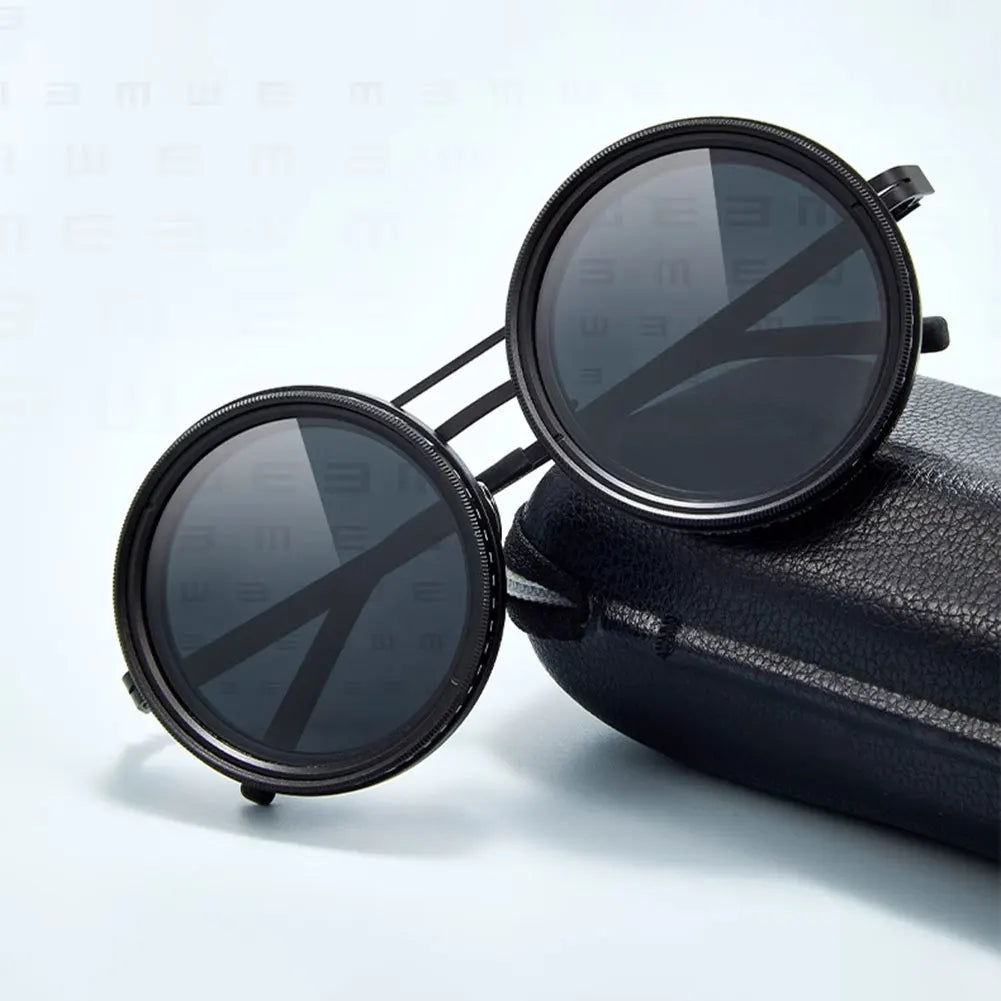 Adjustable 1-9 Sunglasses with ND Filter Lenses Retro Glasses Fishing Filter Glasses for Men Driving Fishing Shades UV40