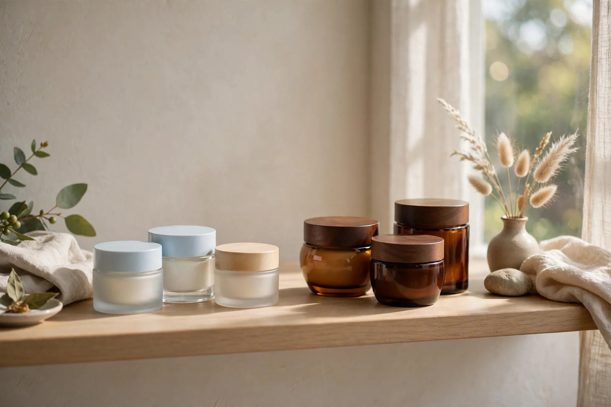 Elegant skincare shelf with day creams and night creams grouped separately