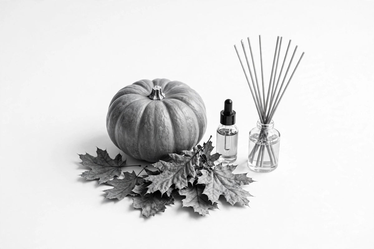 Halloween and Cosy Nights — pumpkin, autumn leaves and home fragrance