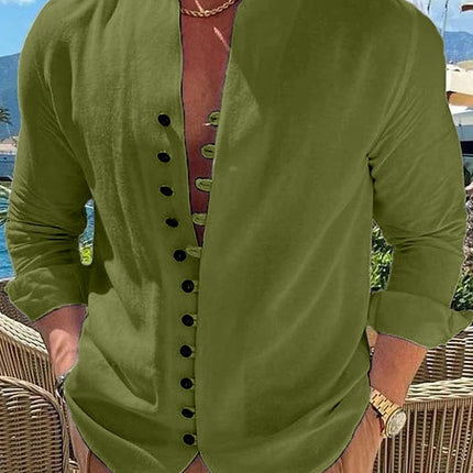 Retro Button Design Long-sleeved Shirt Men's Casual Loose Top Mens Clothing - 𝓢𝓱𝓸𝓹𝓵𝓮𝓬𝔂