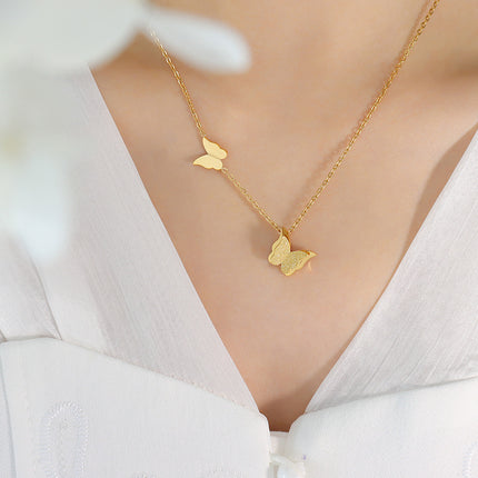 Frosted Texture Cute Butterfly Titanium Steel Suit Necklace Earring Ring Ornament - 𝓢𝓱𝓸𝓹𝓵𝓮𝓬𝔂