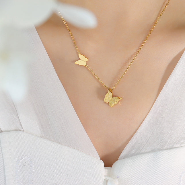 Frosted Texture Cute Butterfly Titanium Steel Suit Necklace Earring Ring Ornament - 𝓢𝓱𝓸𝓹𝓵𝓮𝓬𝔂