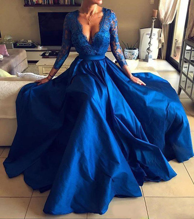 Lace V-neck Evening Dress With Large Swing Dress - 𝓢𝓱𝓸𝓹𝓵𝓮𝓬𝔂