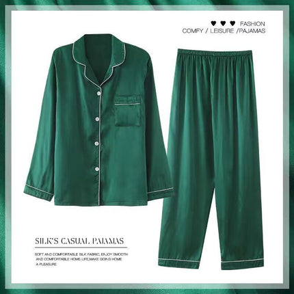 Women's Spring And Autumn Thin Long Sleeve Silk Homewear Two-piece Set - 𝓢𝓱𝓸𝓹𝓵𝓮𝓬𝔂