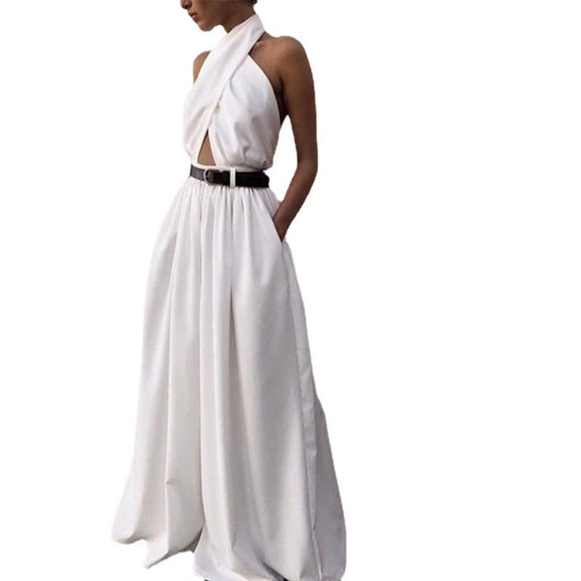 Polyester Women's Sexy Sleeveless Halter Backless Jumpsuit - 𝓢𝓱𝓸𝓹𝓵𝓮𝓬𝔂