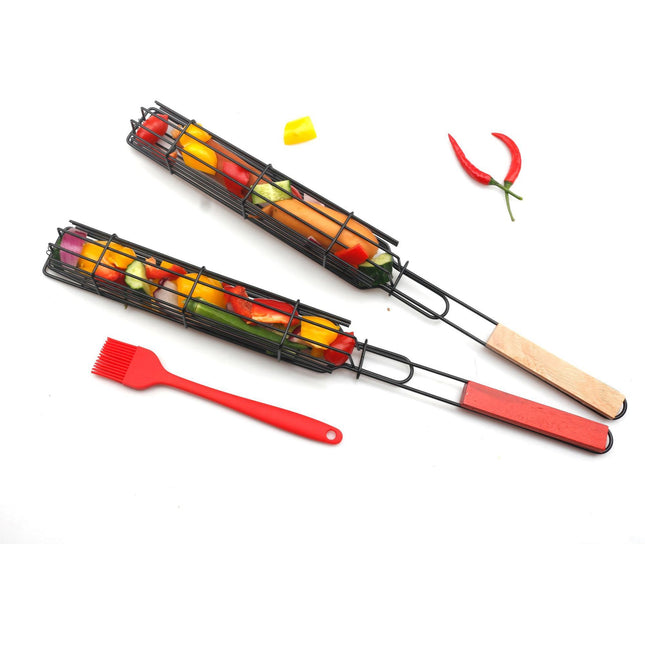 New Mesh Wooden Handle Sausage Clip Barbecue BBQ Tool Rack - 𝓢𝓱𝓸𝓹𝓵𝓮𝓬𝔂