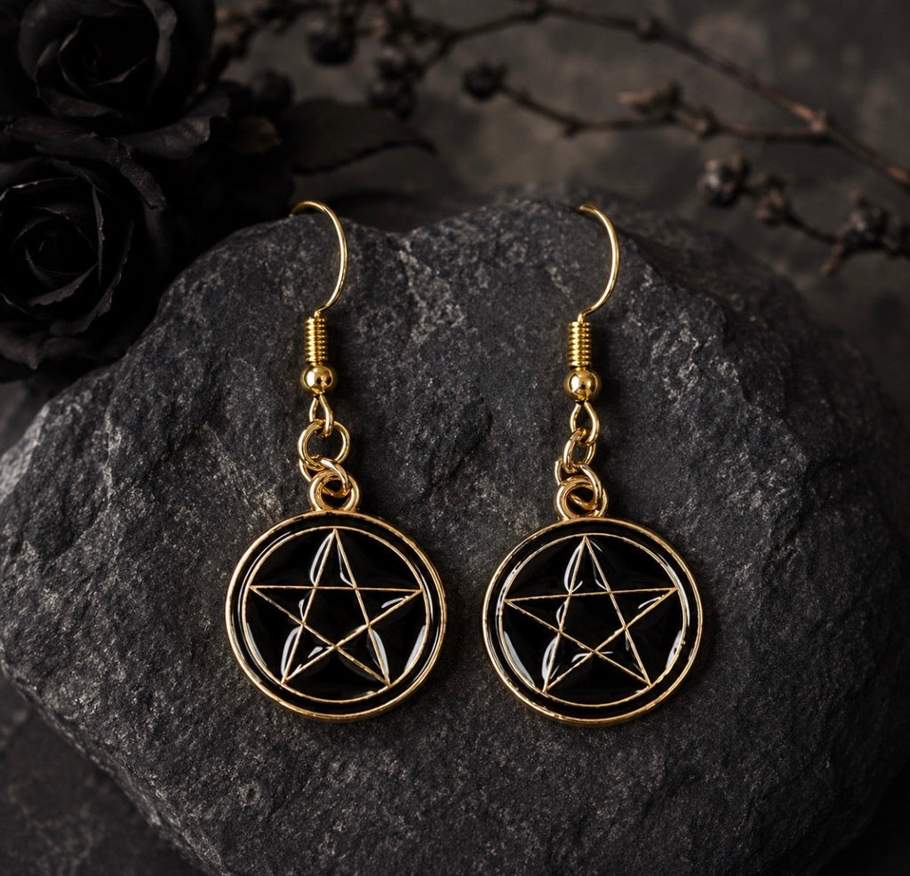 Black and Gold Gothic Halloween Dangle Drop Earrings