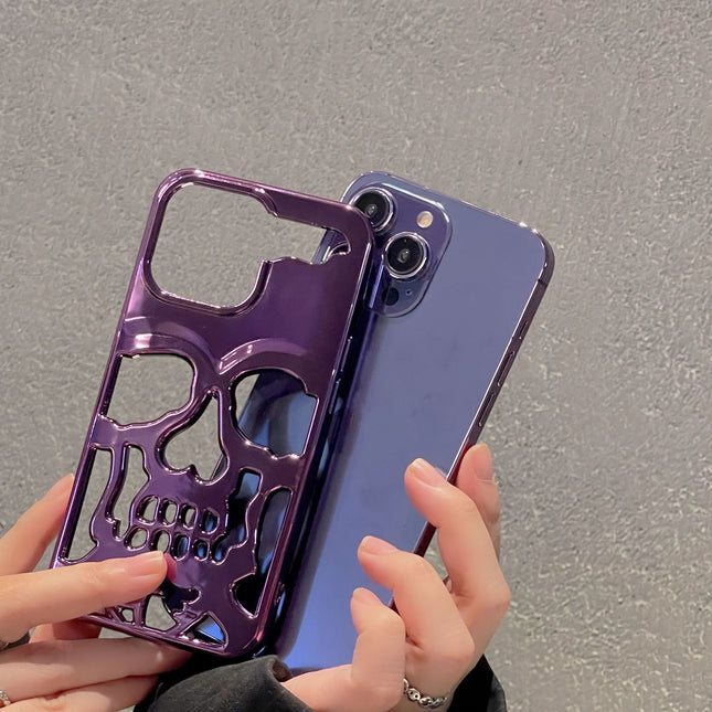 Luxury Plating 3D Skull Phone Case For I-Phone 14 Pro Max 13 12 11 Plus Breathable Glossy Hollow Out Gold Metallic Paint - 𝓢𝓱𝓸𝓹𝓵𝓮𝓬𝔂