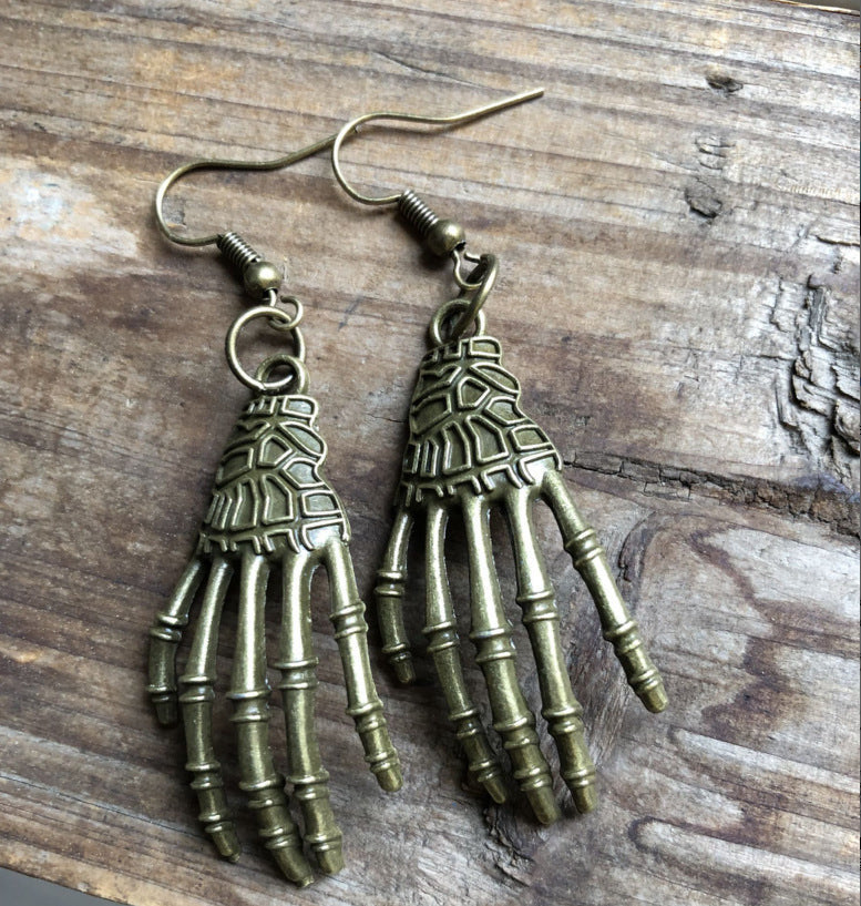Halloween Vintage Carved Skull Skeleton Hands Earrings