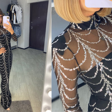 Sequins Women Maxi Dresses Long Sleeve Female Party Dresses - 𝓢𝓱𝓸𝓹𝓵𝓮𝓬𝔂