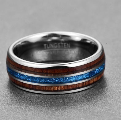 Nuncad Polished 8MM Hawaiian Koa Wood Men Ring Real Size Wedding Bands BlueVermiculite - 𝓢𝓱𝓸𝓹𝓵𝓮𝓬𝔂