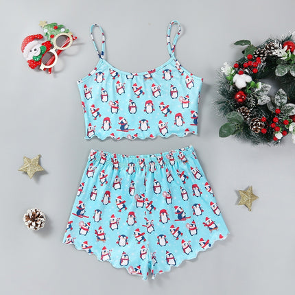 Christmas European And American Thin Pajamas Women's Sleeveless Shorts Milk Silk Simple Casual Two-piece Suit Homewear - 𝓢𝓱𝓸𝓹𝓵𝓮𝓬𝔂