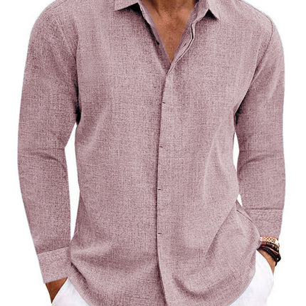 Long Sleeve T-shirt Undershirt Solid Color Long Sleeve Cotton Linen Shirt Men - 𝓢𝓱𝓸𝓹𝓵𝓮𝓬𝔂