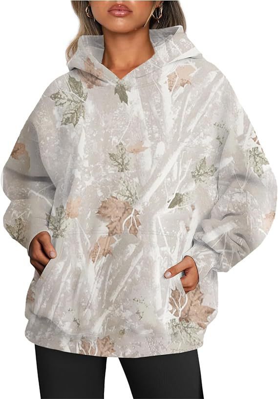 Camouflage Hoodie Maple Leaf Print Oversized Sports Hoodie With Pocket Break - 𝓢𝓱𝓸𝓹𝓵𝓮𝓬𝔂