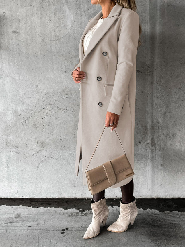 Long Sleeve Lapel Coat Winter Fashion Solid Double Breasted Slim Long Jacket Womens Clothing - 𝓢𝓱𝓸𝓹𝓵𝓮𝓬𝔂