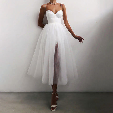 Pure Color Mesh French Retro Dress European And American Tube Top Suspender Skirt - 𝓢𝓱𝓸𝓹𝓵𝓮𝓬𝔂