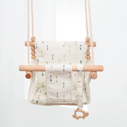 Cotton Canvas Baby Swing Chair Hanging Swing Indoor Outdoor Safety Baby Children's Toy Wooden Seat With Cushion Baby Room Decor - 𝓢𝓱𝓸𝓹𝓵𝓮𝓬𝔂