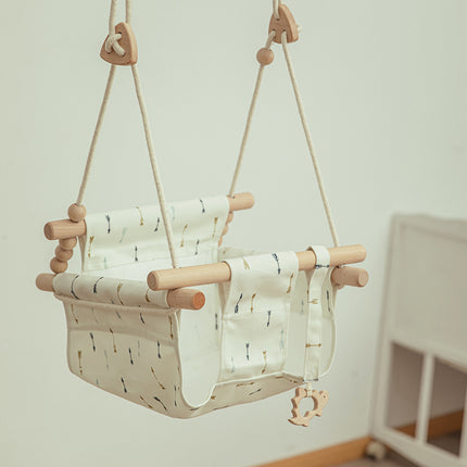 Cotton Canvas Baby Swing Chair Hanging Swing Indoor Outdoor Safety Baby Children's Toy Wooden Seat With Cushion Baby Room Decor - 𝓢𝓱𝓸𝓹𝓵𝓮𝓬𝔂
