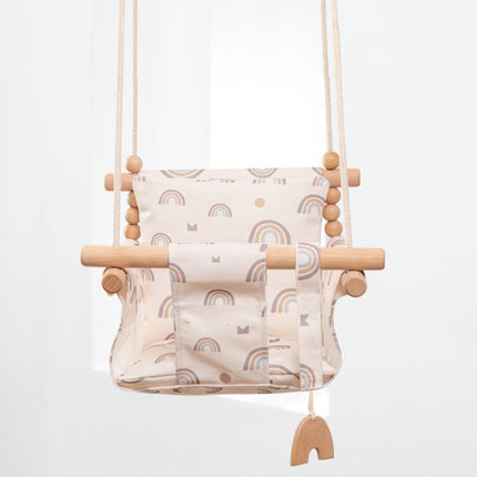 Cotton Canvas Baby Swing Chair Hanging Swing Indoor Outdoor Safety Baby Children's Toy Wooden Seat With Cushion Baby Room Decor - 𝓢𝓱𝓸𝓹𝓵𝓮𝓬𝔂