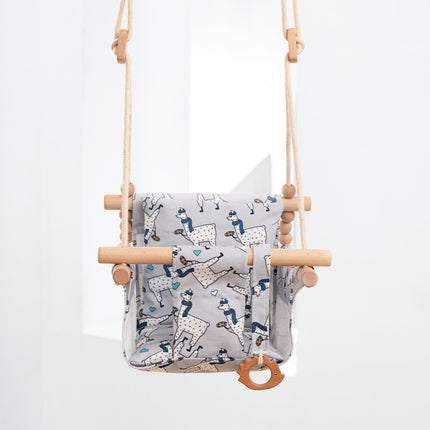 Cotton Canvas Baby Swing Chair Hanging Swing Indoor Outdoor Safety Baby Children's Toy Wooden Seat With Cushion Baby Room Decor - 𝓢𝓱𝓸𝓹𝓵𝓮𝓬𝔂