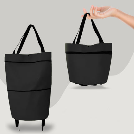 2 in 1 Foldable Shopping Cart with Wheels Premium Oxford Fabric Multifunction Shopping Bag Organizer High Capacity - 𝓢𝓱𝓸𝓹𝓵𝓮𝓬𝔂