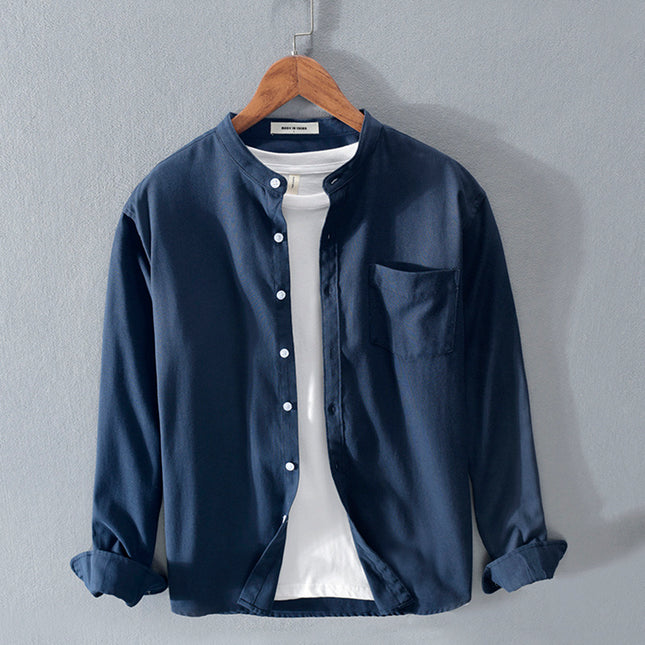 Fashion Stand-Up Collar Solid Color Simple Youth Long-Sleeved Cotton Shirt - 𝓢𝓱𝓸𝓹𝓵𝓮𝓬𝔂