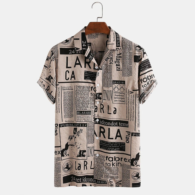 3xl Men Shirts Vintage Newspaper Print Hawaiian Shirt - 𝓢𝓱𝓸𝓹𝓵𝓮𝓬𝔂