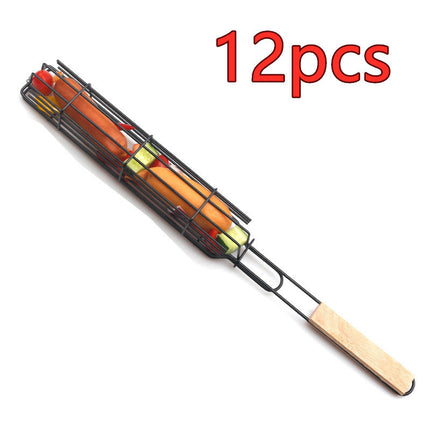 New Mesh Wooden Handle Sausage Clip Barbecue BBQ Tool Rack - 𝓢𝓱𝓸𝓹𝓵𝓮𝓬𝔂