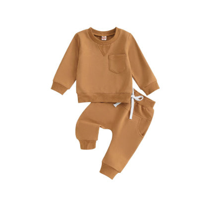 Solid Color Boy Letter Printed Round Neck Long Sleeve Trousers Suit - 𝓢𝓱𝓸𝓹𝓵𝓮𝓬𝔂