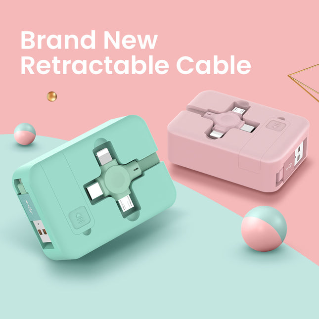 4 In 1 Retractable USB Cable Creative Macaron Type C Micro Cable For I Phone With Phone Stand Charging Data Cable Line Storage Box - 𝓢𝓱𝓸𝓹𝓵𝓮𝓬𝔂