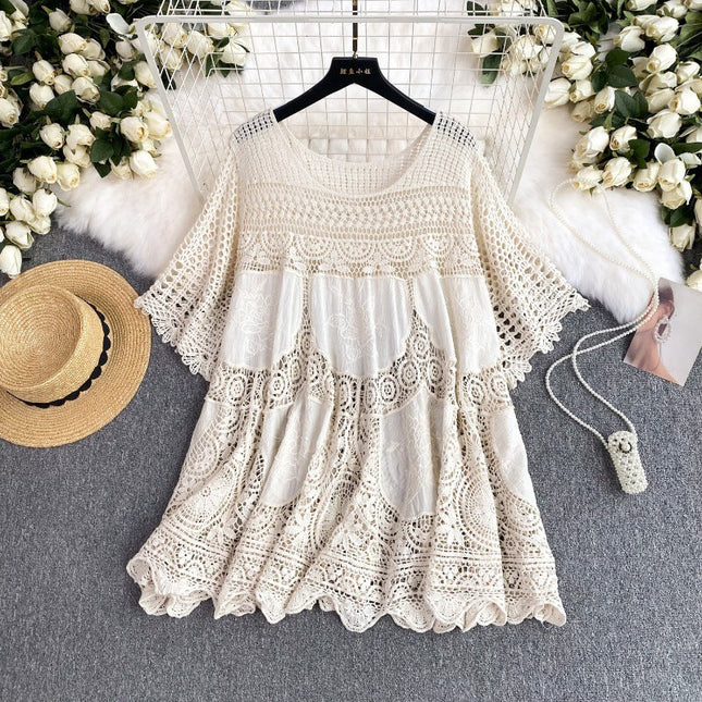 Summer Vacation Style Cutout Blouse Women's Korean Style 