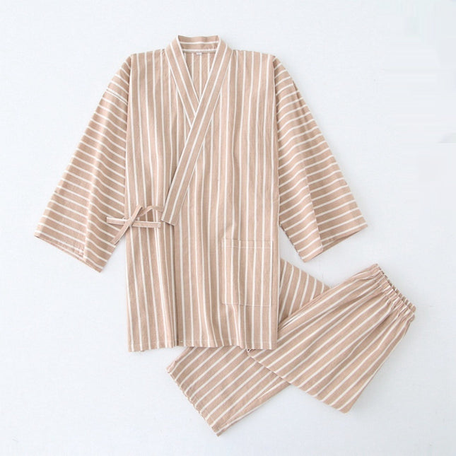 Cotton Washed Pajamas Suit Thin Striped Men's And Women's Japanese Couple Kimono Trousers Homewear Suit - 𝓢𝓱𝓸𝓹𝓵𝓮𝓬𝔂