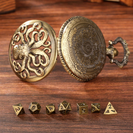 Thick Chain Octopus Symmetrical Pocket Watch Set And Mini DND Dice Set, Equipped With 7 Game Polyhedral Metal Dice Dragons And Dungeon Tabletop Role-playing Game Dice - 𝓢𝓱𝓸𝓹𝓵𝓮𝓬𝔂
