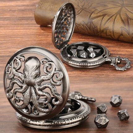 Thick Chain Octopus Symmetrical Pocket Watch Set And Mini DND Dice Set, Equipped With 7 Game Polyhedral Metal Dice Dragons And Dungeon Tabletop Role-playing Game Dice - 𝓢𝓱𝓸𝓹𝓵𝓮𝓬𝔂
