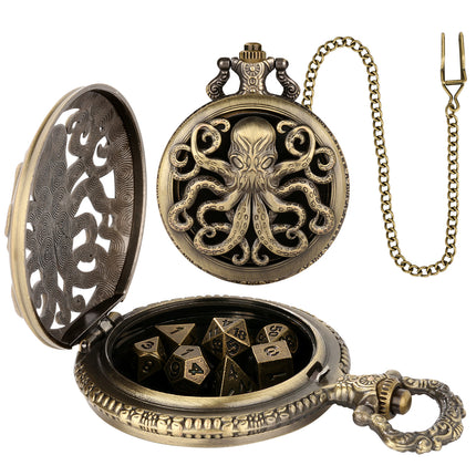 Thick Chain Octopus Symmetrical Pocket Watch Set And Mini DND Dice Set, Equipped With 7 Game Polyhedral Metal Dice Dragons And Dungeon Tabletop Role-playing Game Dice - 𝓢𝓱𝓸𝓹𝓵𝓮𝓬𝔂