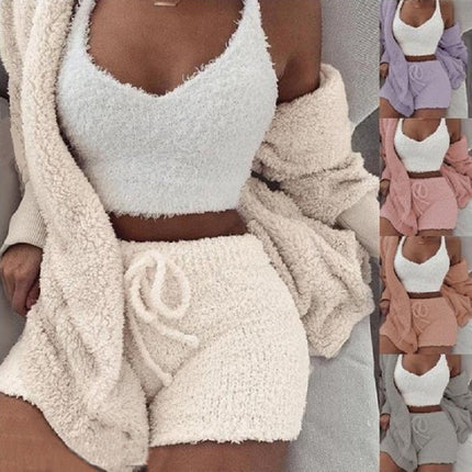3pcs Womens Clothing Long Sleeve Crop Tank Top And Drawstring Shorts Pajama Set - 𝓢𝓱𝓸𝓹𝓵𝓮𝓬𝔂