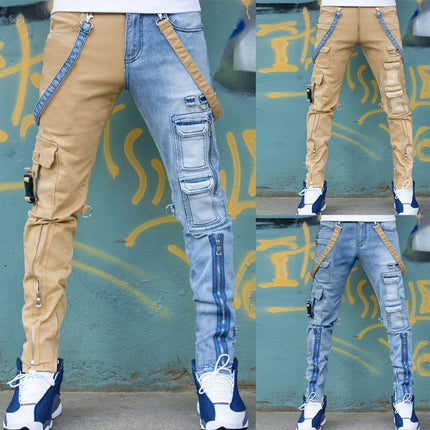 Color Block Wash Jeans Men's Trendy Brand Slim Straight-leg Pants - 𝓢𝓱𝓸𝓹𝓵𝓮𝓬𝔂