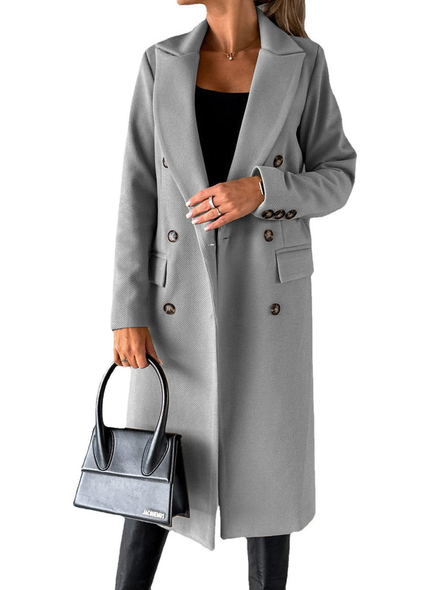 Long Sleeve Lapel Coat Winter Fashion Solid Double Breasted Slim Long Jacket Womens Clothing - 𝓢𝓱𝓸𝓹𝓵𝓮𝓬𝔂