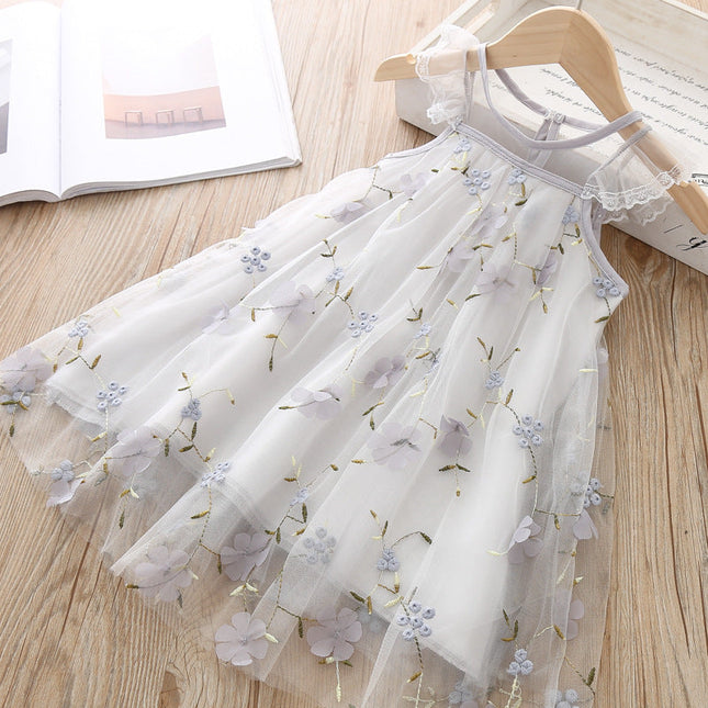Children's Embroidered Floral Lace Mesh Dress 