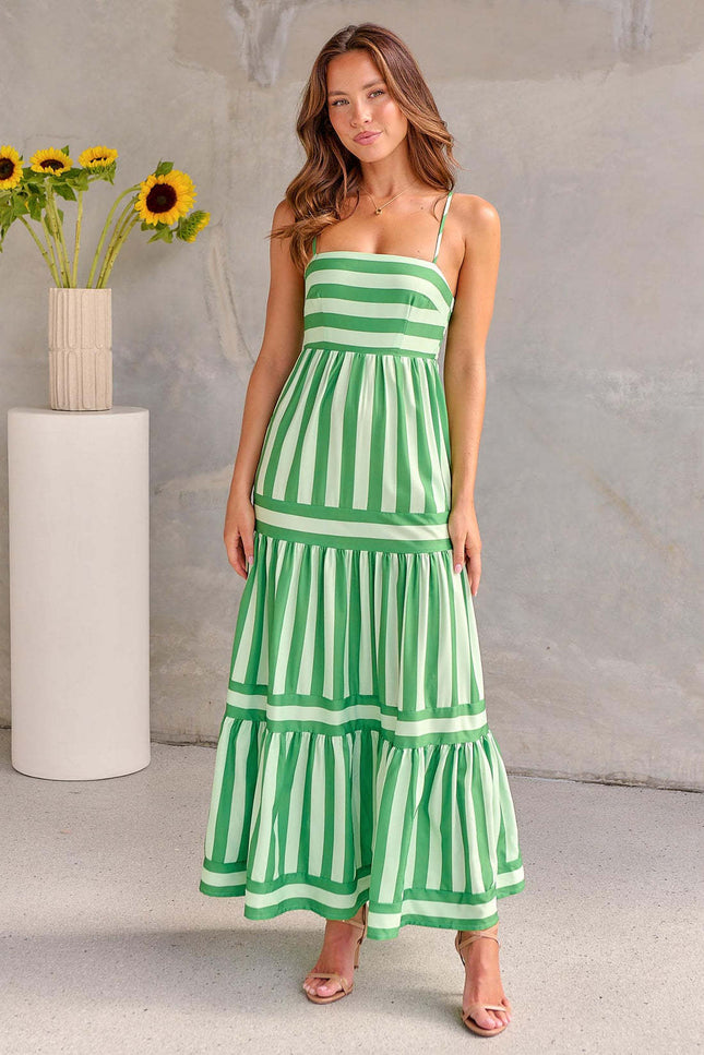 Summer Striped Printed Suspender Long Dress With Pockets Fashion Square Neck Backless Dresses For Beach Vacation Women Clothing - 𝓢𝓱𝓸𝓹𝓵𝓮𝓬𝔂