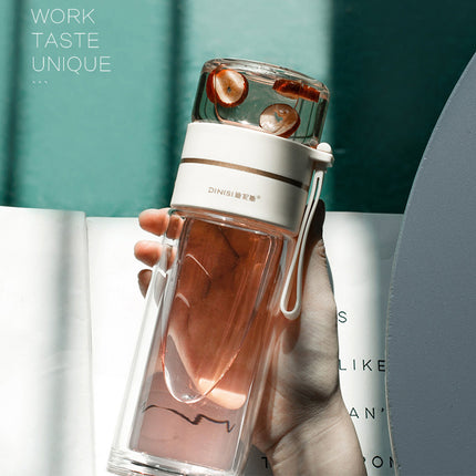 Glass Water Bottle With Tea Infuser Filter Tea Separation Double Wall Glass Bottle Leakproof Water Bottle - 𝓢𝓱𝓸𝓹𝓵𝓮𝓬𝔂