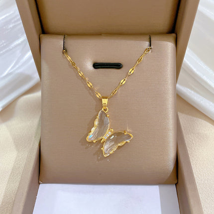 European And American Ins Crystal Zircon Butterfly Pendant Necklace - 𝓢𝓱𝓸𝓹𝓵𝓮𝓬𝔂