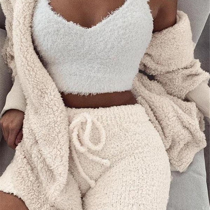 3pcs Womens Clothing Long Sleeve Crop Tank Top And Drawstring Shorts Pajama Set - 𝓢𝓱𝓸𝓹𝓵𝓮𝓬𝔂