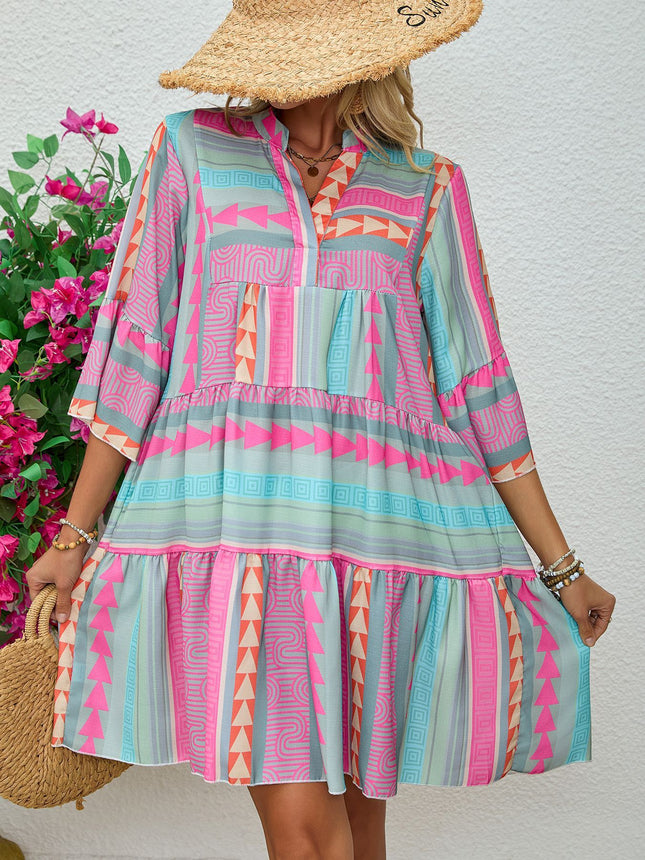 Spring And Autumn Print V-neck Dress - 𝓢𝓱𝓸𝓹𝓵𝓮𝓬𝔂