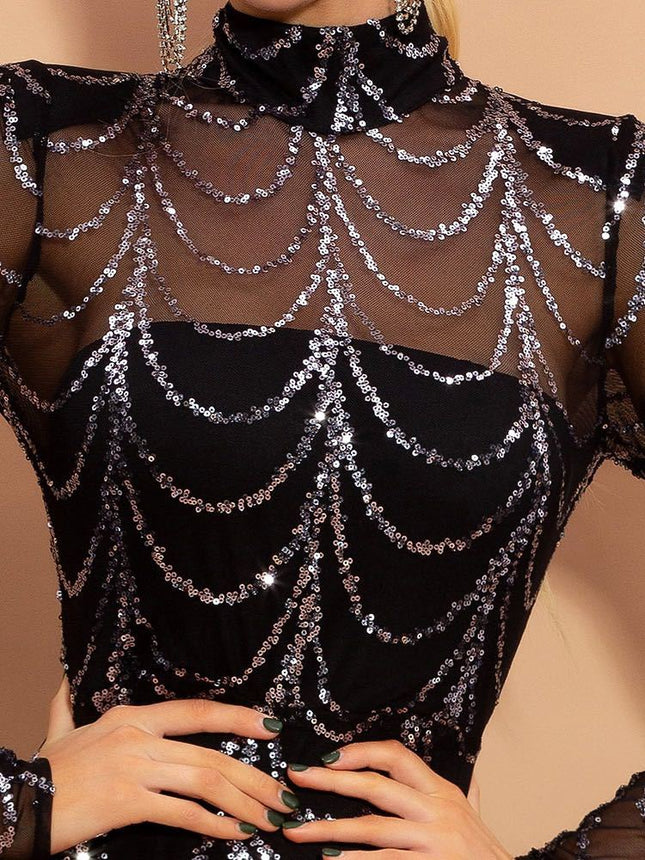 Sequins Women Maxi Dresses Long Sleeve Female Party Dresses - 𝓢𝓱𝓸𝓹𝓵𝓮𝓬𝔂