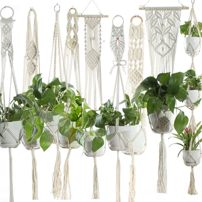 Flower Pot Net Bag Beige Cotton Rope Indoor Plant Hanger Hanging Basket Sling - 𝓢𝓱𝓸𝓹𝓵𝓮𝓬𝔂