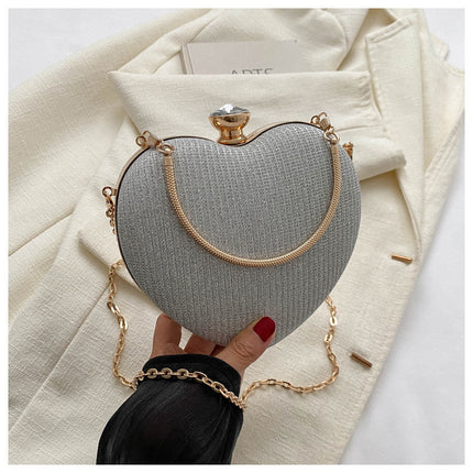 Evening Clutch Bag Women Bag Shiny Handbag Heart Shape Metal Clutches Bag Fashion Chain Shoulder Crossbody Bag Luxury Lady Purse Valentines Day Outfit - 𝓢𝓱𝓸𝓹𝓵𝓮𝓬𝔂