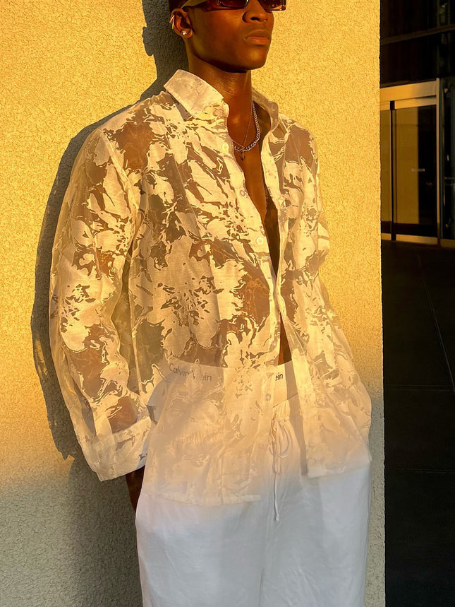 White See-Through Long Sleeve Shirt - 𝓢𝓱𝓸𝓹𝓵𝓮𝓬𝔂