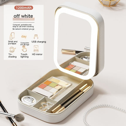 Makeup Storage Box With LED Light Mirror Portable Travel Makeup Cosmetics Storage Box Touch Light Storage Organizer - 𝓢𝓱𝓸𝓹𝓵𝓮𝓬𝔂