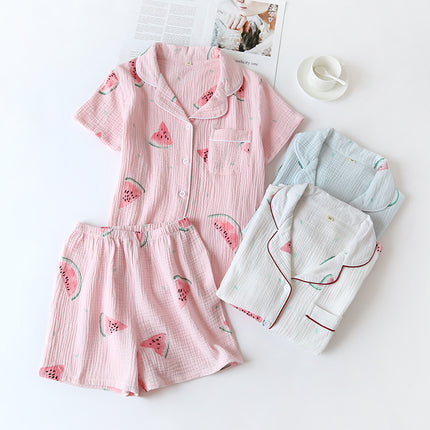 Summer Cotton Crepe Pajamas Short-sleeved Shorts Small Fresh Can Be Worn Outside Ladies' Homewear - 𝓢𝓱𝓸𝓹𝓵𝓮𝓬𝔂